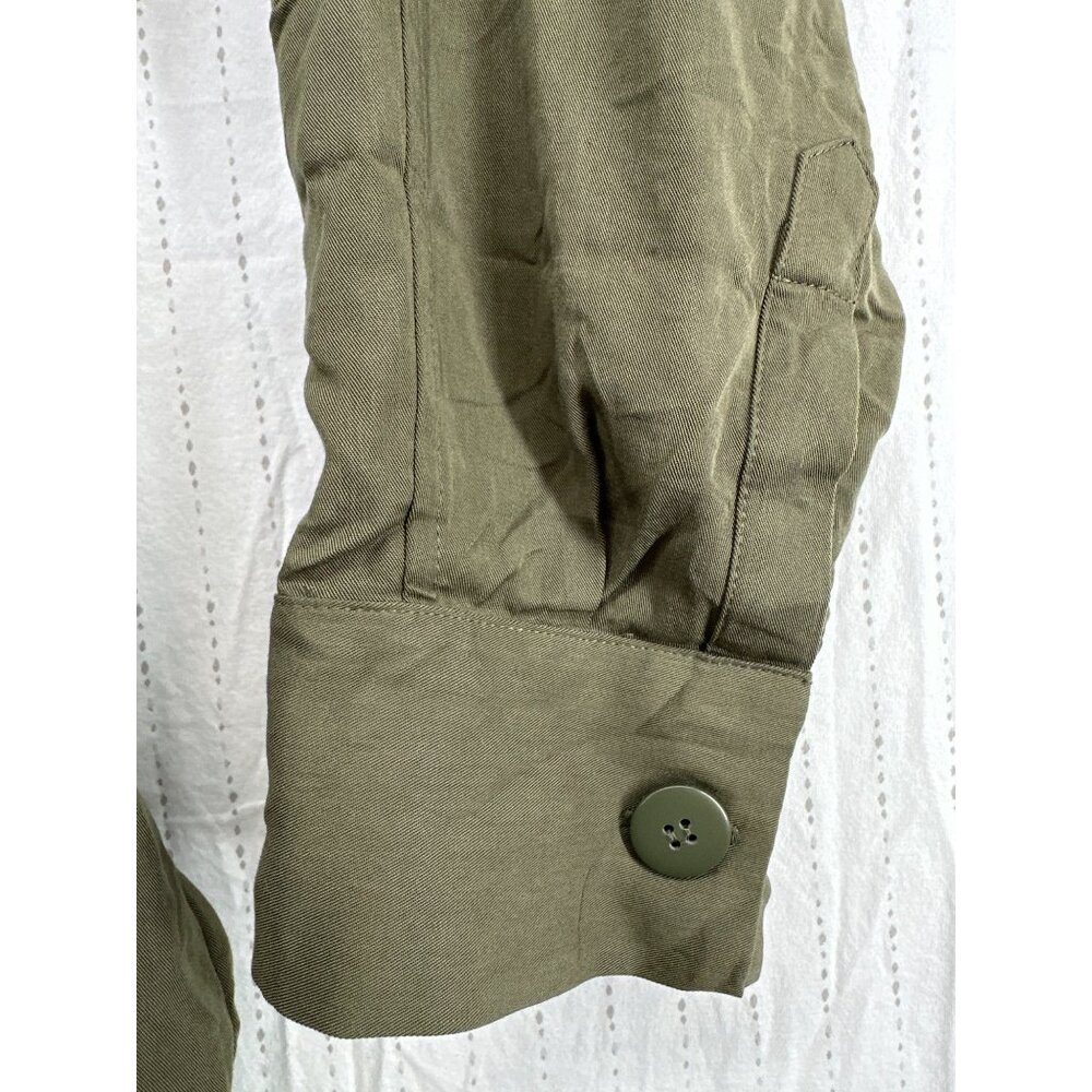 Topshop ShirtDress Sz 10 Army Green Button Front Roll Tab Slv Modern City Safari - Picture 3 of 13